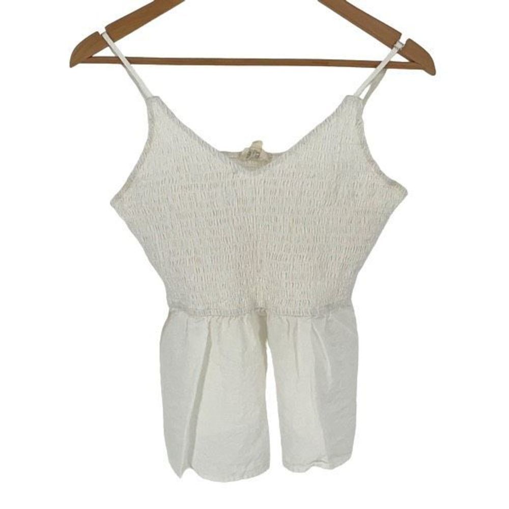 Bibi Womens Cami Top Tank Peplum Smocked Sleeveless 100% Cotton White Size Large